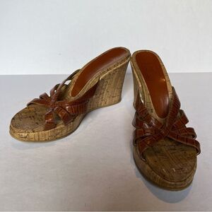 The Touch of Nina Women's Cork Wedge Sandals Brown Size 7 1/2